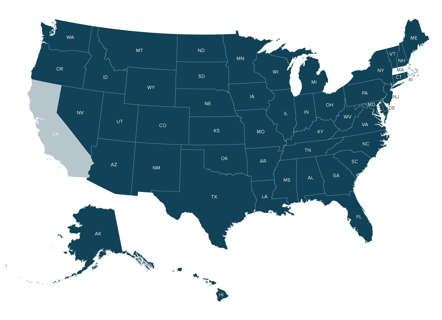 Map of the United States showing states where Parkway Pharmacy is licensed